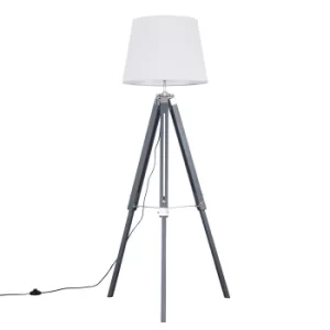 Image of Clipper Grey and Chrome Tripod Floor Lamp with White Aspen Shade