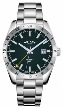 Image of Rotary Mens Henley GMT Green Dial Stainless Steel Watch