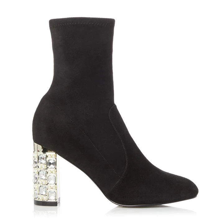Image of Dune Black Suede 'Orella' Mid Block Heel Ankle Boots - 3