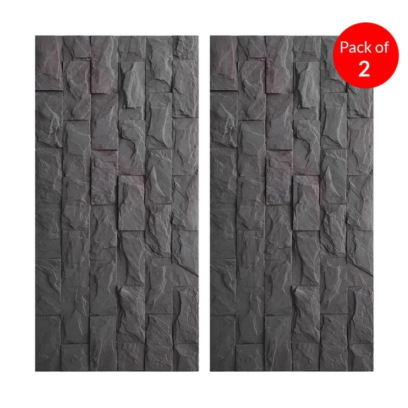 Image of Ener-J Charcoal Stacked Stone Pu Wall Panel Size:1200 X 600 X 25mm (Pack Of 2)