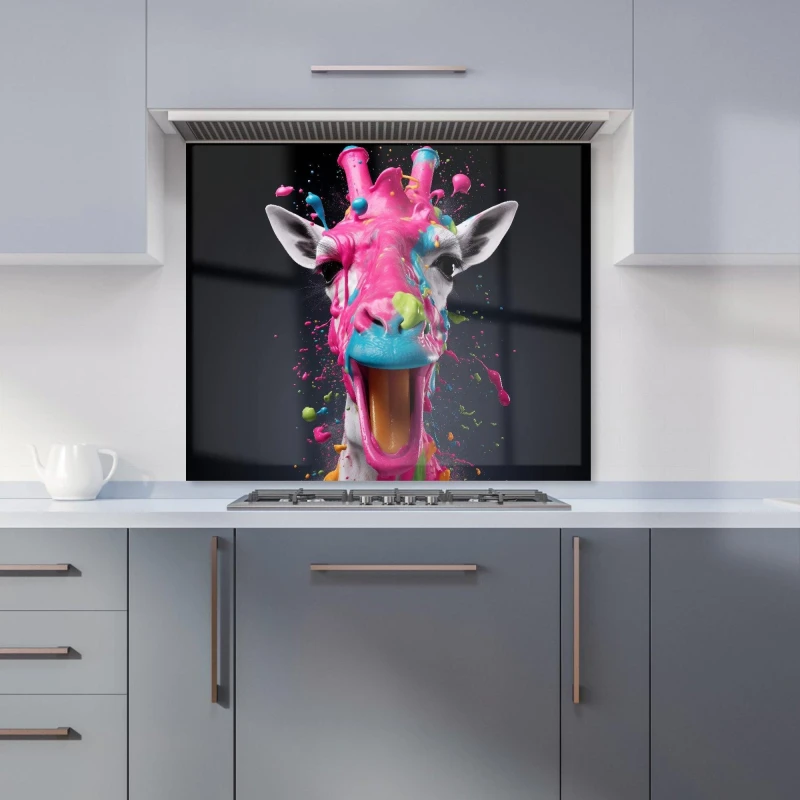 Image of Warren Reed - Designer Splashart Giraffe Face Pink Kitchen Splashback Size: 700mm x 650mm Pink Unisex 700mm x 650mm