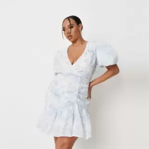 Image of Missguided Puff Sleeve Mini Dress Porcelain - Blue