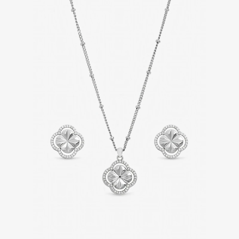 Image of Inicio Sterling Silver Plated Clover Set - Gift Box Silver female One Size