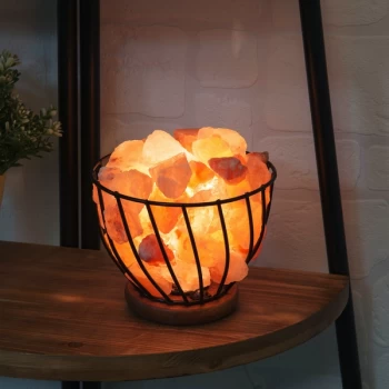Image of Himalayan Rock Salt Fire Effect Basket Lamp UK Plug 16cm