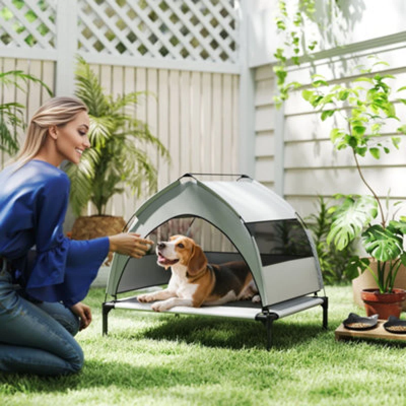 Image of PawHut Portable Elevated Dog Bed with Removable Canopy, 76 x 61 x 60 cm, Grey D04-304V00LG