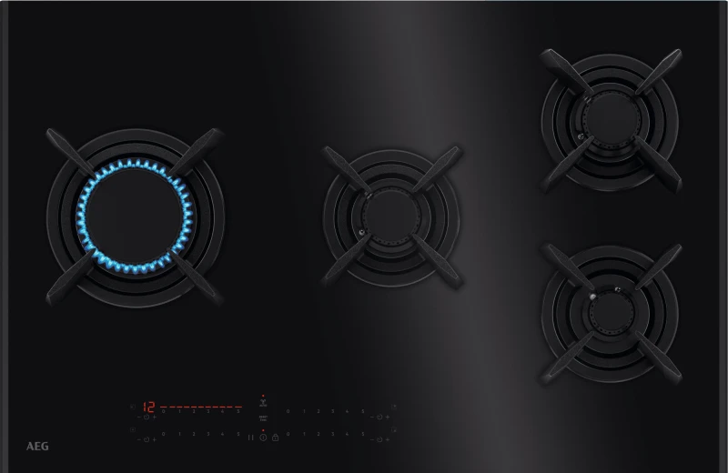 Image of AEG HVB8453IB 80cm Series 9000 4 Burner Gas On Glass Hob - BLACK HVB8453IB