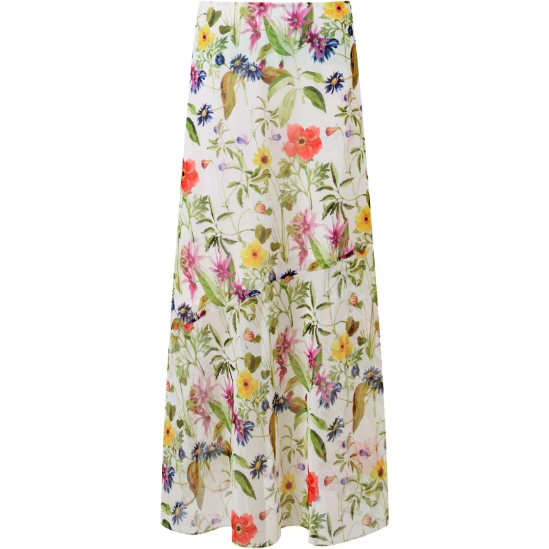 Image of French Connection Womens Monica Maxi Skirt White Multi female 8 (XS)