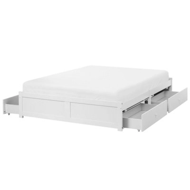 Image of Beliani Bed With Storage Drawers Without Headboard Brux 140 X 200 Cm (Eu Double) White