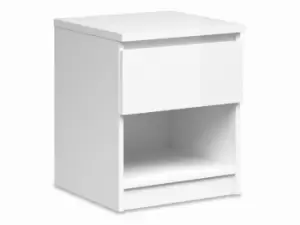 Image of Furniture To Go Naia White High Gloss 1 Drawer Small Bedside Cabinet Flat Packed