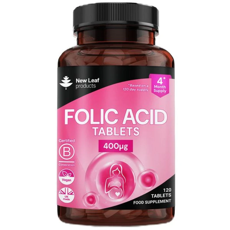 Image of New leaf health New Leaf Folic Acid Tablets 400mcg - 120 High Strength Pregnancy Vitamins Dusty Pink female