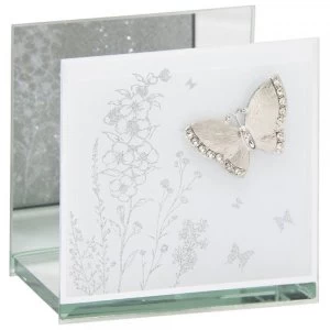Image of Mirror White Glass Butterfly Tea Light By Lesser & Pavey