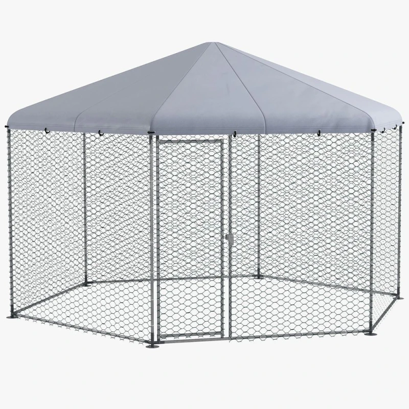 Image of PawHut Walk in Chicken Run for 10-15 Chickens/Hens/Rabbits, Silver D51-399V01SR