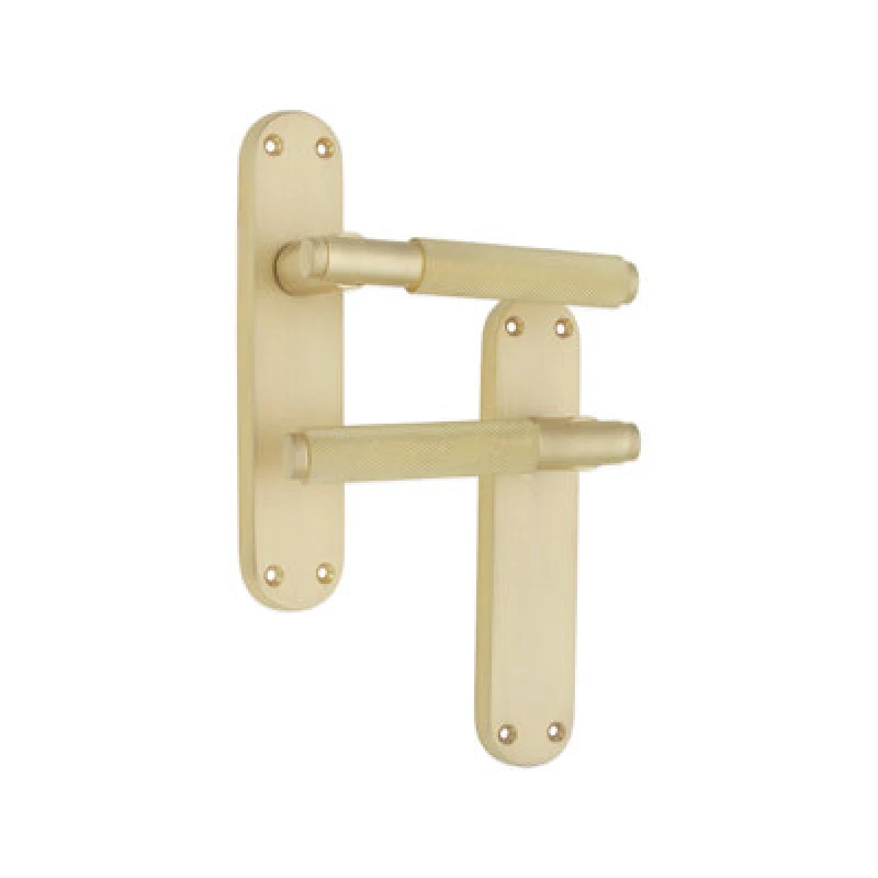 Image of Spira Brass Connaught Knurled Lever On Backplate Latch Satin Brass