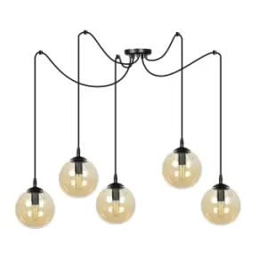 Image of Gigi Black Glass Globe Cluster Pendant Ceiling Light with Amber Glass Shades, 5x E14