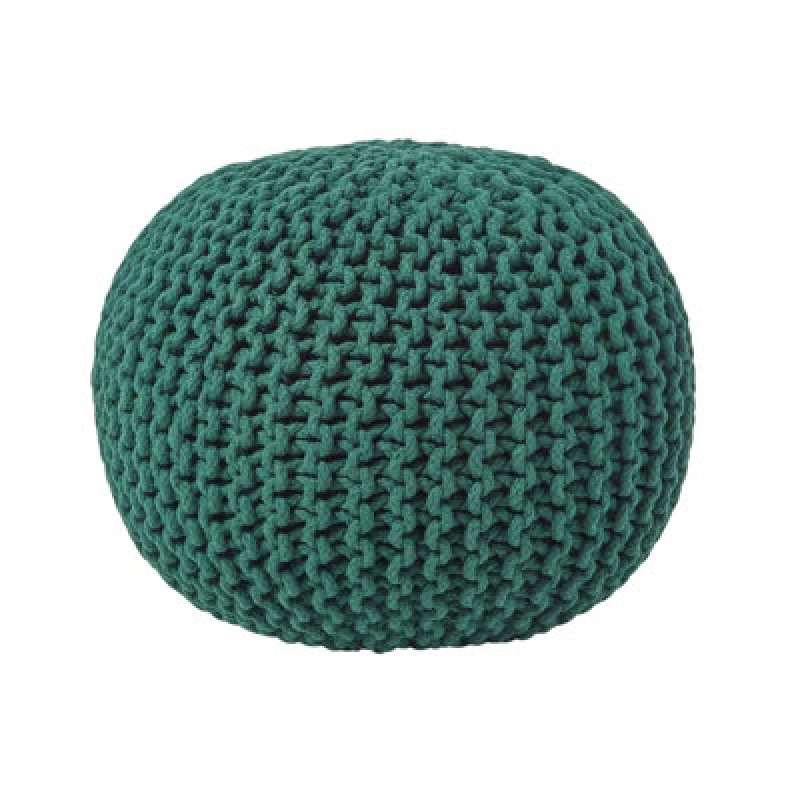 Image of Homescapes Forest Green Round Cotton Knitted Pouffe Footstool
