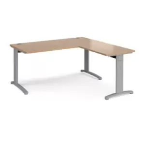 Image of Office Desk Rectangular Desk 1600mm With Return Beech Tops With Silver Frames TR10