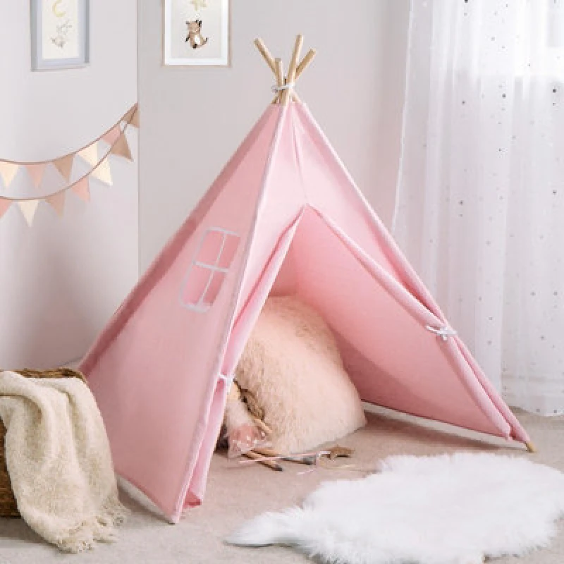 Image of OHS OHS Teepee Play Tent Kids Foldable Sleepover Indoor Childrens Storage in Light Pink Light Pink One Size Unisex 5027434184019