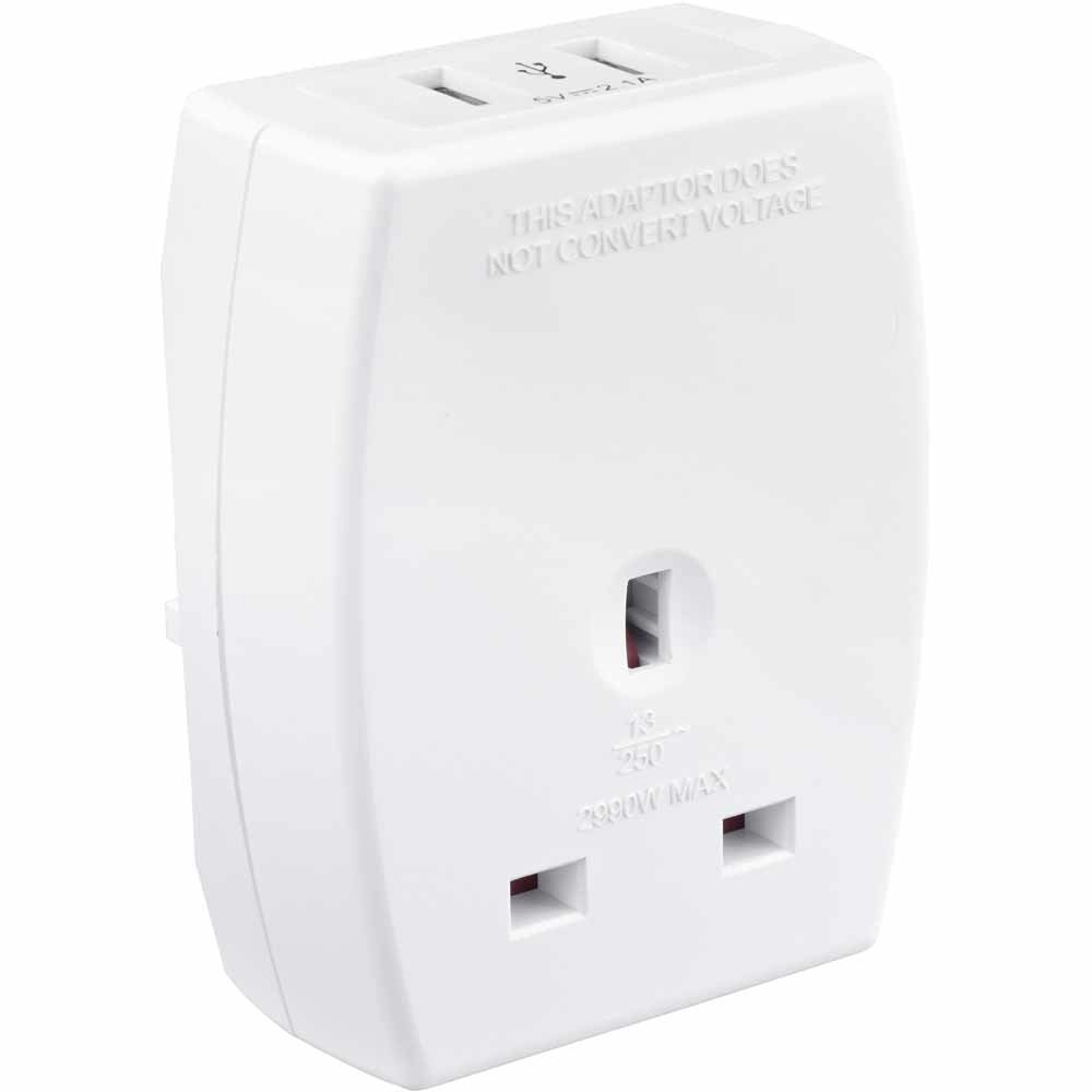 Image of Masterplug Travel Adaptor UK to EU Plug with 2 x USB Charger