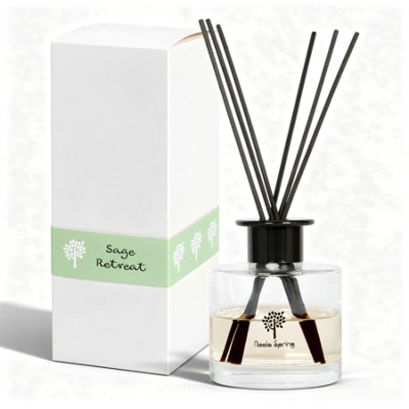 Image of Nicola Spring Glass Reed Diffuser - 200ml - Sage Retreat - Herbal Spa Fragrance With 8 Reeds Long Lasting Aromatherapy