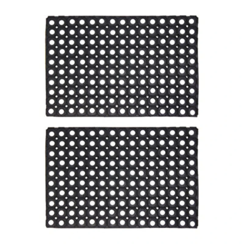 Image of JVL Rondo Rubber Ring Scraper Doormat 40x60cm - Set Of 2 Black