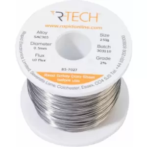Image of 857027 SAC305 Solder 2% L0 Flux Halide-Free 0.5mm 250g Reel - R-tech