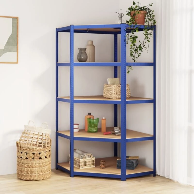 Image of VIDAXL 5-Layer Corner Shelf Blue Steel&Engineered Wood Vidaxl 152889