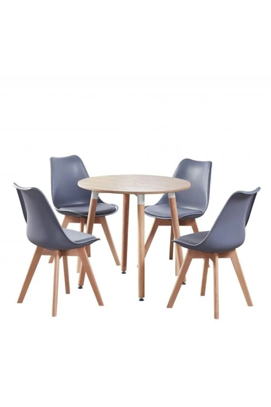 Image of Life Interiors 5PCs Dining Set - a Round Dining Table & Set of 4 Lorenzo Tulip chairs with Padded Seat in Grey Grey Unisex