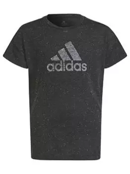 Image of adidas Future Icons Junior Girls Badge Of Sport Short Sleeve T-Shirt - Black, Size 13-14 Years, Women