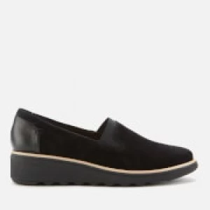 Image of Clarks Womens Sharon Dolly Suede Wedged Loafers - Black - UK 8