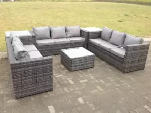 Image of Patio 9 Seater U Shape Dark Grey Rattan Sofa Set Patio Outdoor Garden Furniture With 3 Coffee Table