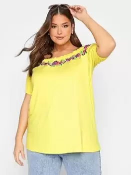Image of Yours Embroidered T-Shirt - Yellow, Yellow, Size 18, Women
