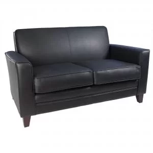 Image of Teknik Office Newport Black Leather Faced Reception 2 Seater Sofa With