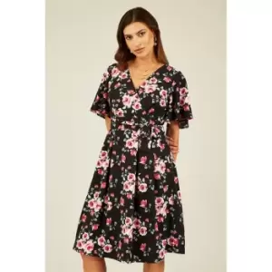 Image of Mela London Black Floral Wrap Dress - Black
