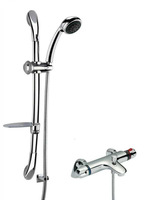 Image of Balterley Thermostatic Bath Shower Mixer Tap Curved Slide Rail Kit Chrome Silver unisex