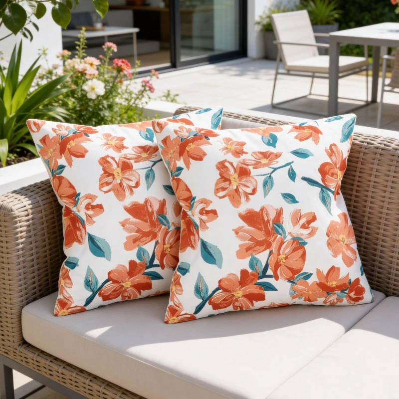 Image of Streetwize Outdoor Pair of Japanese Floral Scatter Cushions - Multi Multi M