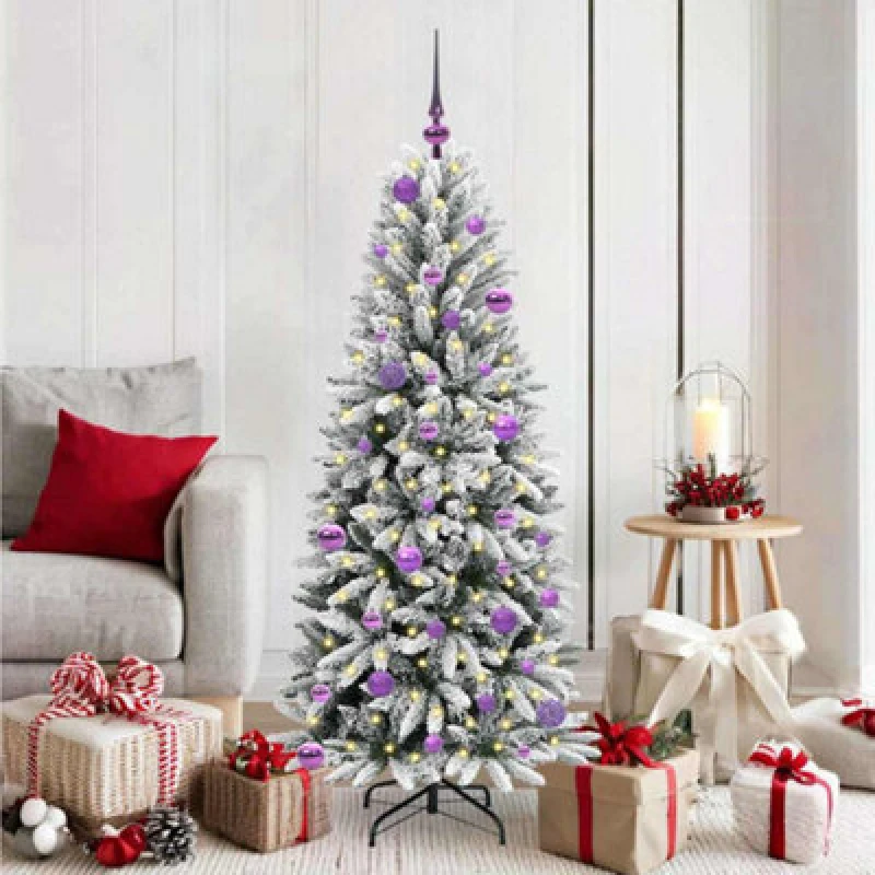 Image of vidaXL Artificial Christmas Tree with 150 LEDs, Lilac Balls White 63 x 63 x 150 cm, White 3396039