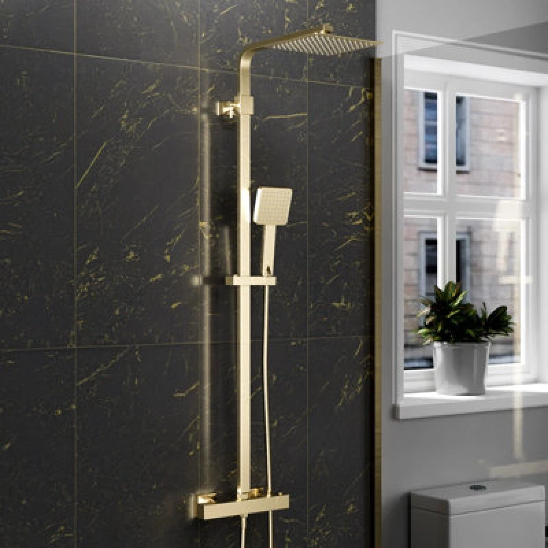 Image of Nes Home Brushed Brass Square Exposed Thermostatic Shower Kit