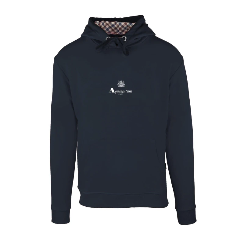 Image of Aquascutum Mens Hooded Sweat Pull Over Hoodie Navy male Small