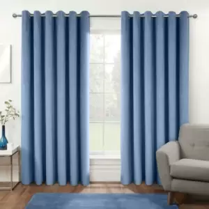 Image of Thermal 100% Blackout Blue Velvet Curtains, 168 x 229cm (66 x 90) - Blue - Homescapes