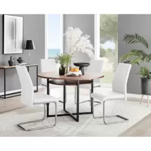 Image of Furniture Box Adley Brown Wood Storage Dining Table and 4 White Lorenzo Chairs
