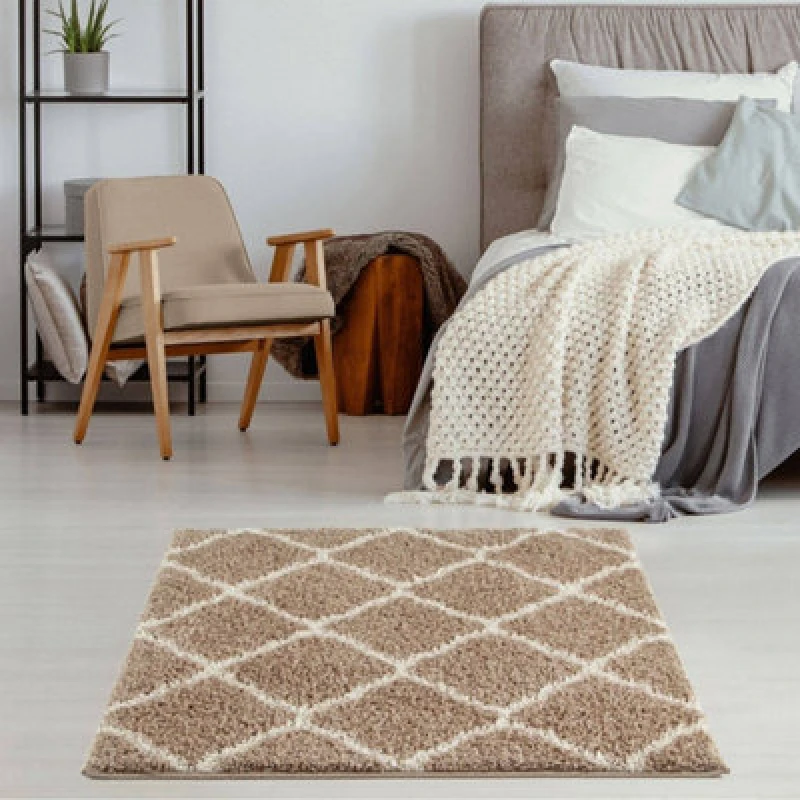 Image of THE RUGS Soft Moroccan Shaggy Rugs & Runners Beige & Ivory Living Room Size: 120cm x 120cm Beige Unisex 120cm x 120 cm