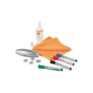 Image of Nobo Glass Whiteboard Starter Kit, 4 Markers, Eraser, Cleaning Spray, Cleaning Cloth
