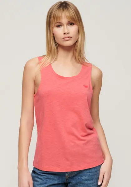 Image of Embroidered Logo Vest Top in Cotton Mix with Crew Neck