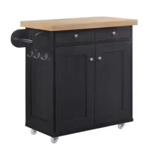 Image of Black Freestanding Kitchen Island on Wheels - Portland