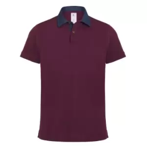 Image of B&C Denim Mens Forward Short Sleeve Polo Shirt (S) (Denim/ Burgundy)