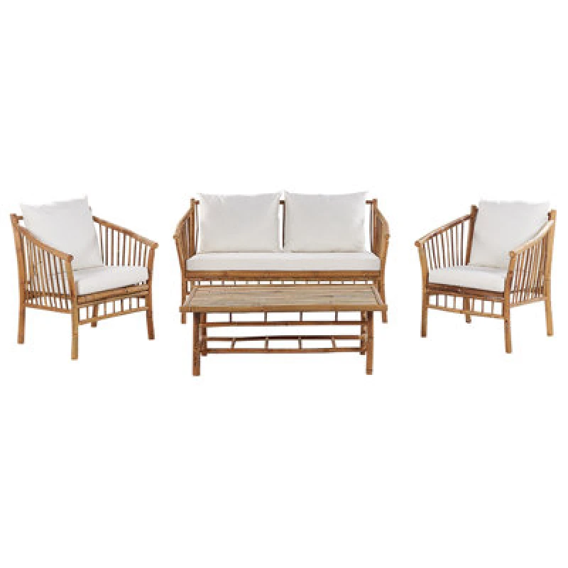 Image of Beliani Garden Lounge Set With Table 4 Seater Maggiore Bamboo Wood Light Brown