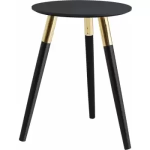 Image of Premier Housewares - Gold Table Round Side Tables End Tables Living Room Black Oak Side Tables Living Room Veneer Tables Side Table w40 x d40 x h55cm