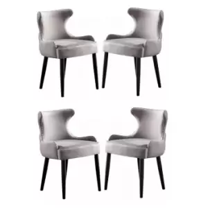 Image of Oxford LUX Velvet Upholstered Dining Chairs Set of 4 - Light Grey - Light Grey