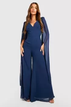 Image of Cape Detail Plunge Wide Leg Jumpsuit