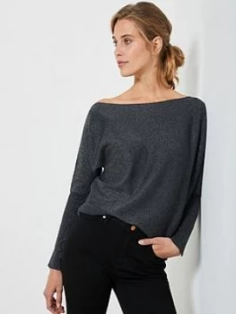 Image of Mint Velvet Metallic Batwing Off The Shoulder Jumper - Charcoal